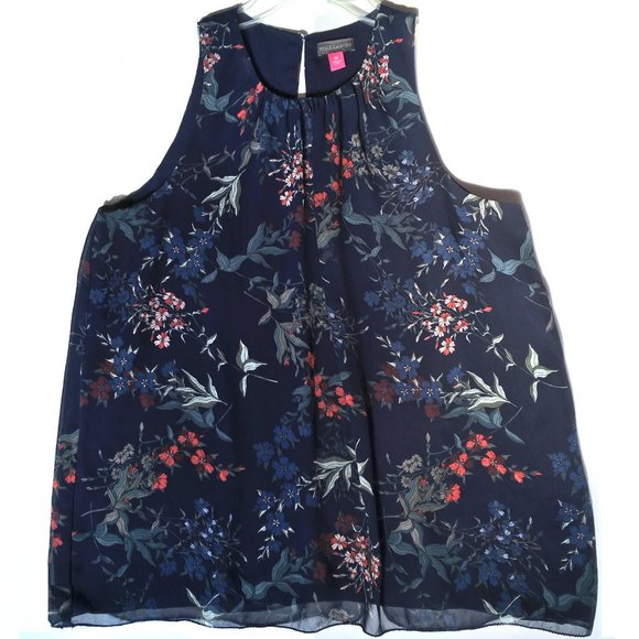 Vince Camuto Navy Floral Blouse - Picture 1 of 4